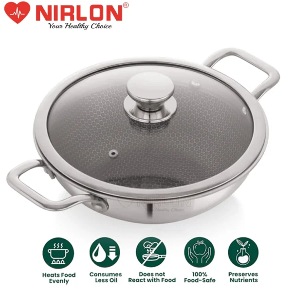 Prima Honeycomb Triply Stainless Steel Deep Kadai with Glass Lid- Wholesale Deals | Non-Toxic | Safe to Use | Easy Cleaning (Induction and Gas Stove Friendly) - Image 4