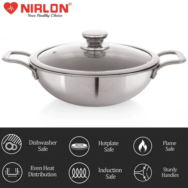 Prima Honeycomb Triply Stainless Steel Deep Kadai with Glass Lid- Wholesale Deals | Non-Toxic | Safe to Use | Easy Cleaning (Induction and Gas Stove Friendly) - Image 6