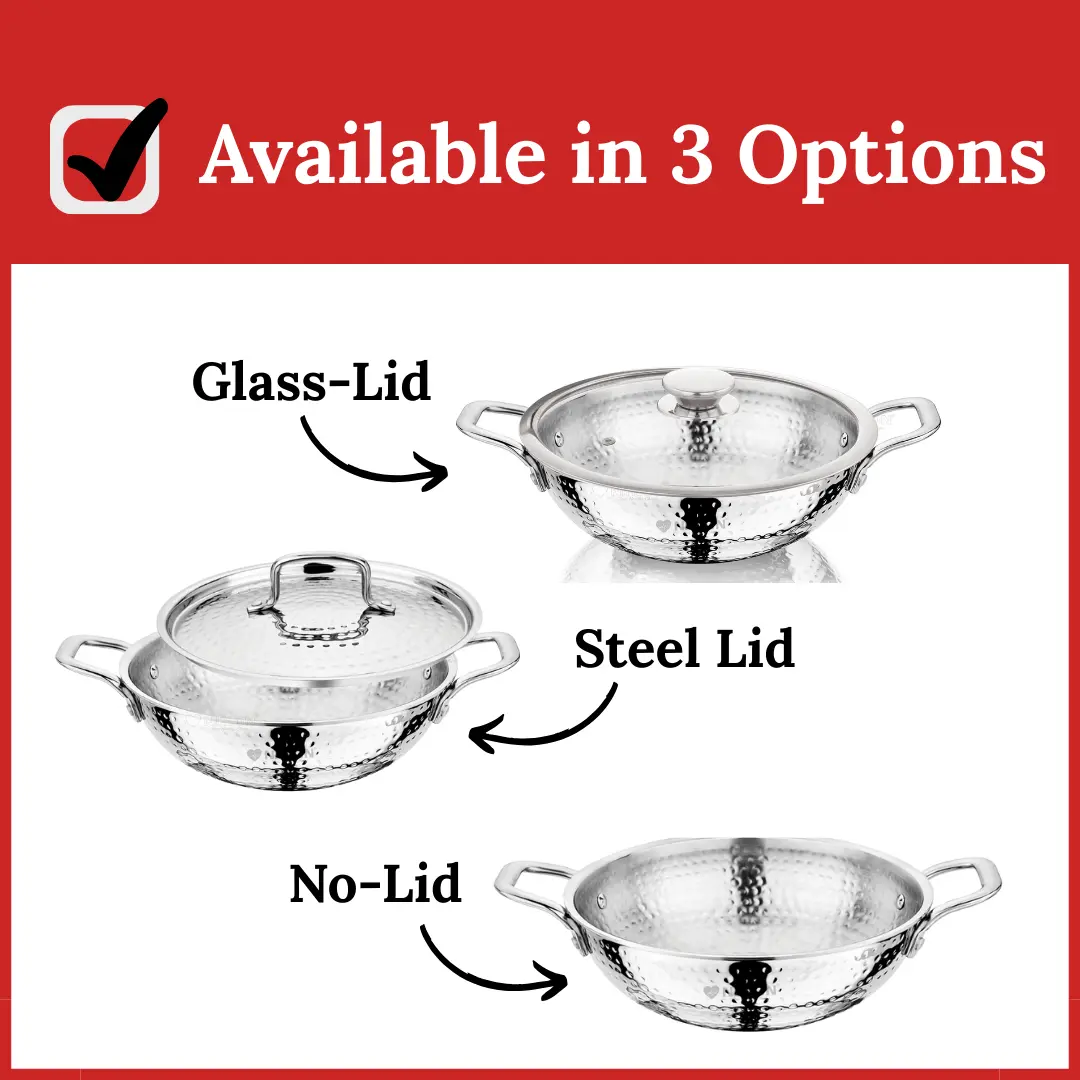 Hammered Stainless Steel TriPly Kadai