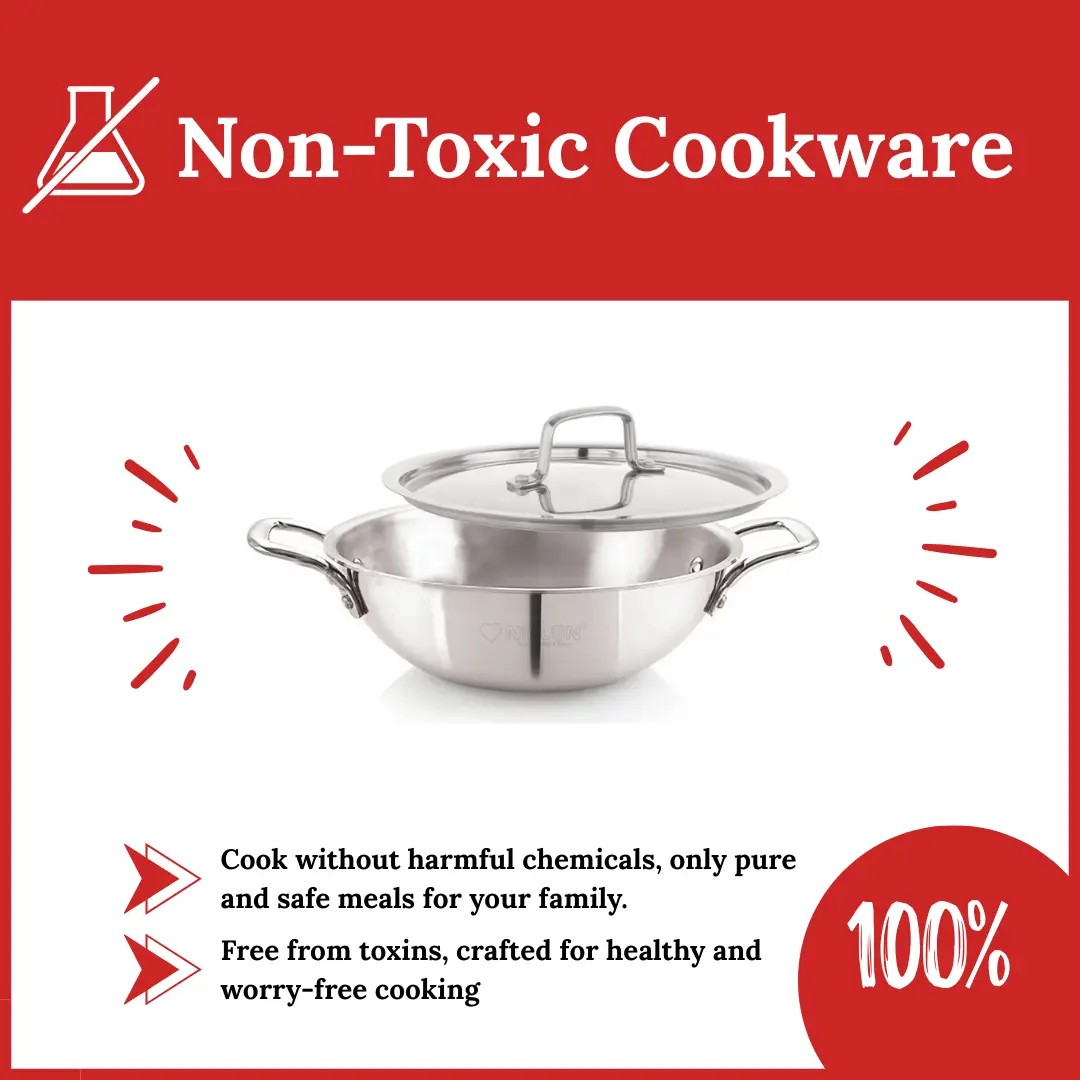 Smart Triply Stainless Steel Kadai – Wholesale Deals | Non-Toxic | Safe to Use Silver (Induction and Gas Stove Friendly) 