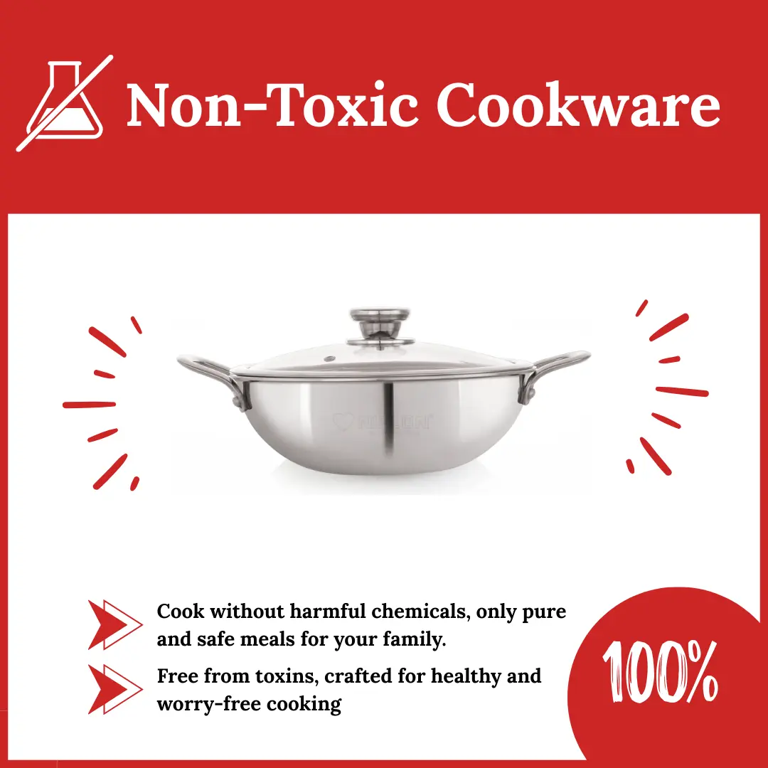 Smart Triply Stainless Steel Kadai (Glass Lid)- Wholesale Deals | Non-Toxic | Safe to Use Silver (Induction and Gas Stove Friendly) 
