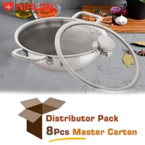 Prima Honeycomb Triply Stainless Steel Deep Kadai with Glass Lid- Wholesale Deals | Non-Toxic | Safe to Use | Easy Cleaning (Induction and Gas Stove Friendly)