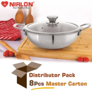 Smart Triply Stainless Steel Kadai (Glass Lid)- Wholesale Deals | Non-Toxic | Safe to Use Silver (Induction and Gas Stove Friendly)