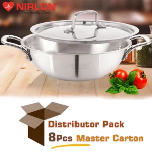 Smart Triply Stainless Steel Kadai (Steel Lid) - Wholesale Deals | Non-Toxic | Safe to Use Silver (Induction and Gas Stove Friendly)