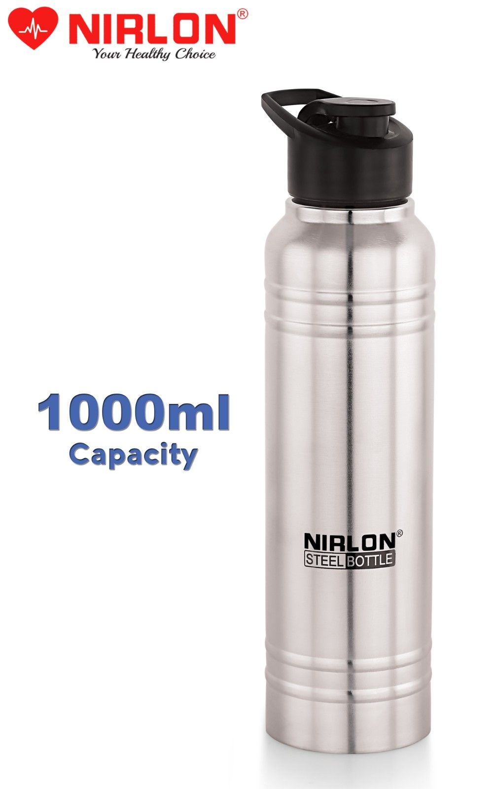 NIRLON Polo Sport Flip Single Wall Stainless Steel Bottle with Flip Cap, Set of 1, 1000ml|Silver|100% Leak Proof|Office Bottle|Gym Bottle |Hiking |Treking Bottle|Travel Bottle|Fridge Bottle - Image 2