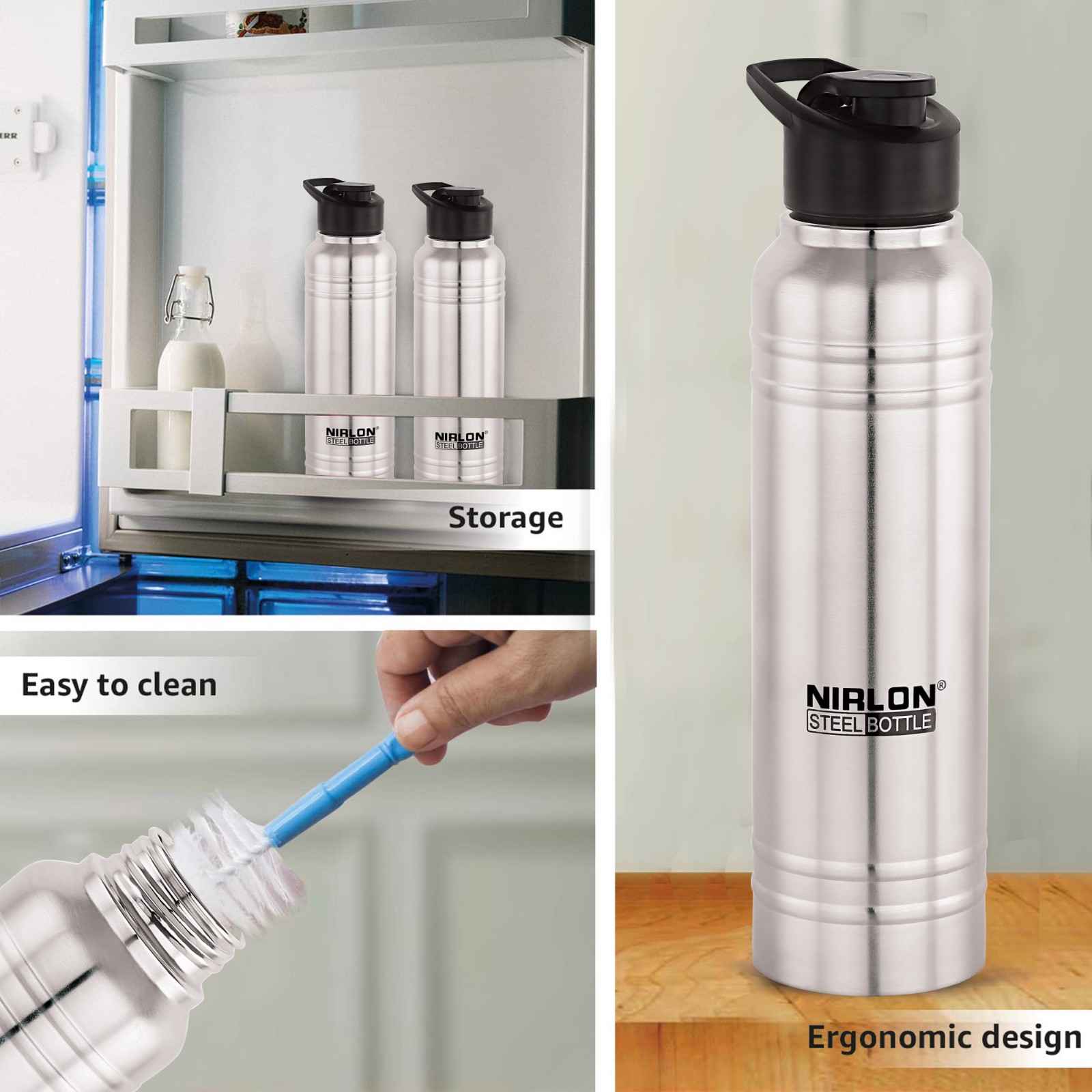 NIRLON Polo Sport Flip Single Wall Stainless Steel Bottle with Flip Cap, Set of 1, 1000ml|Silver|100% Leak Proof|Office Bottle|Gym Bottle |Hiking |Treking Bottle|Travel Bottle|Fridge Bottle - Image 6