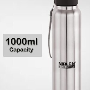 NIRLON Superb Flip Stainless Steel Single Wall Sipper Water Bottle/Fridge Water Bottle Pack of 1 |Leak Proof|Office|Gym Bottle|Home|Kitchen|Hiking|Treking Bottle|Travel Bottle [Silver Colour|1000ml]