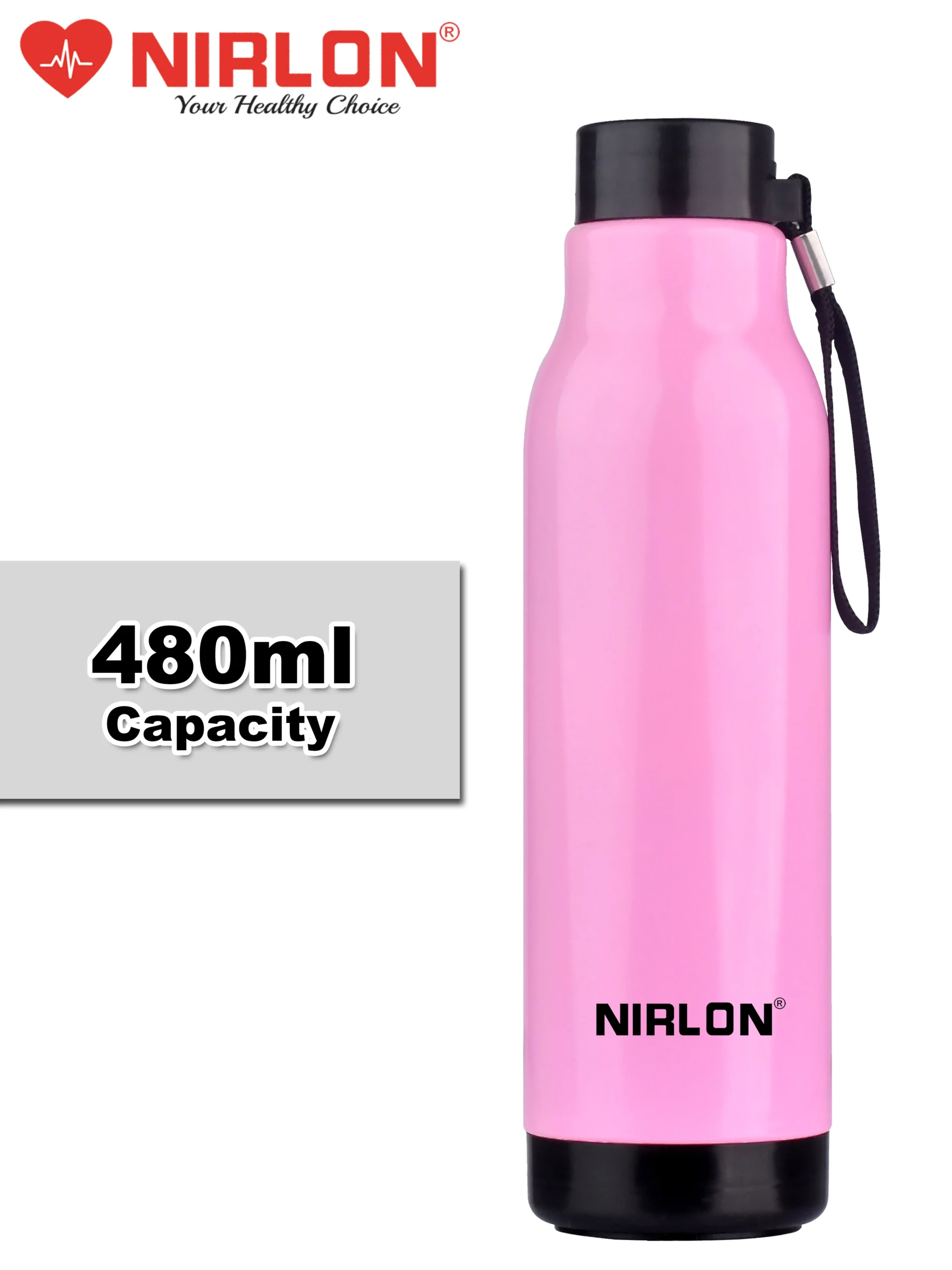 NIRLON LOKI PU Insulated Stainless Steel Inner Side Set of 1, 480ml Each Bottle, Break Proof, Leak Proof, Hot & Cold Water Bottle for Home| School | Office | Gym | Hiking | Travel Bottle (Pink) - Image 3
