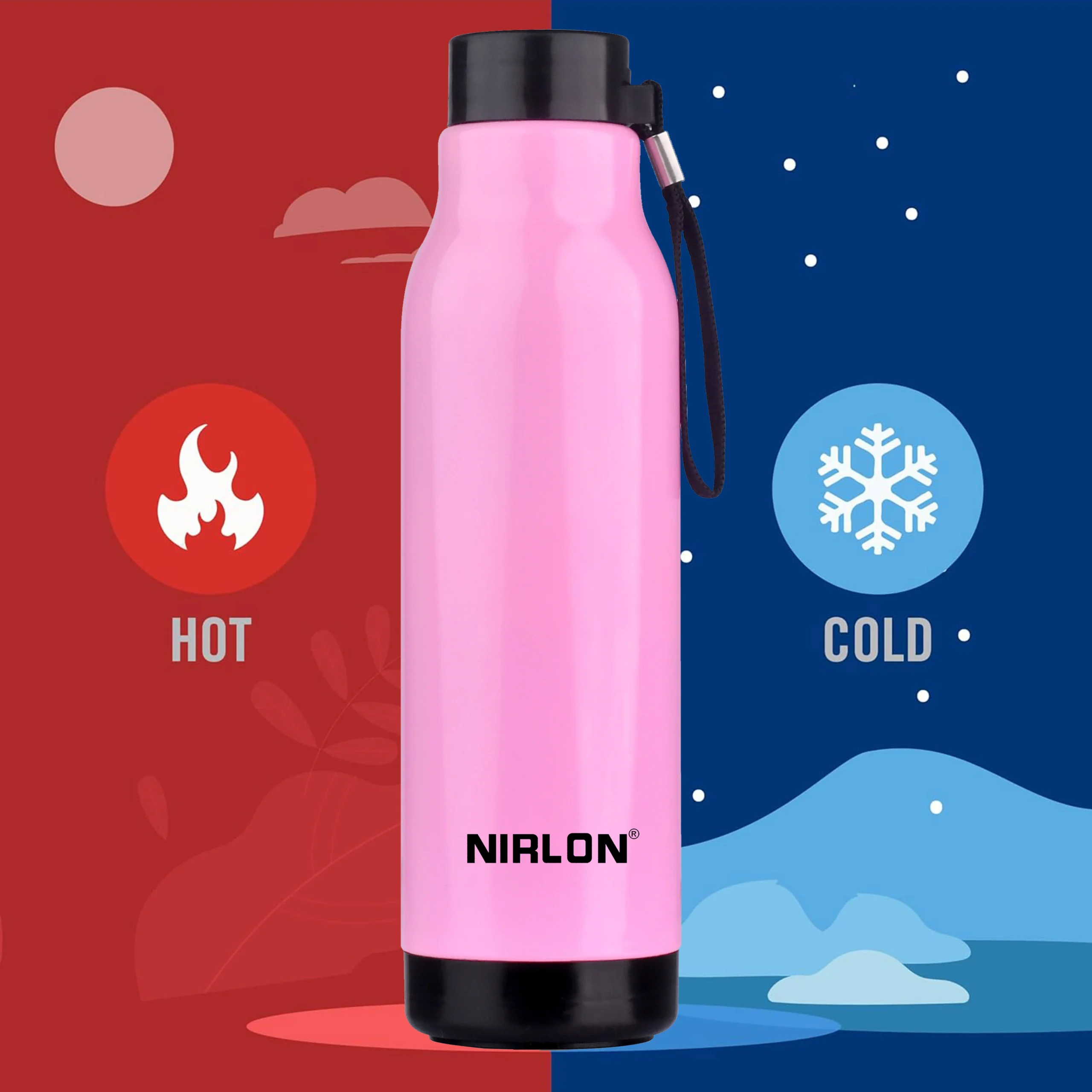 NIRLON LOKI PU Insulated Stainless Steel Inner Side Set of 1, 480ml Each Bottle, Break Proof, Leak Proof, Hot & Cold Water Bottle for Home| School | Office | Gym | Hiking | Travel Bottle (Pink) - Image 6