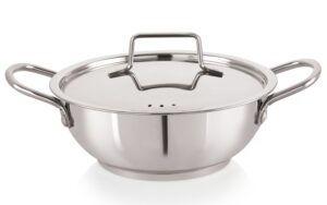 NIRLON Deluxe Stainless Steel Deep Kadai with Steel Lid, Induction Friendly, Impact Bonded Tri-ply Bottom 22cm