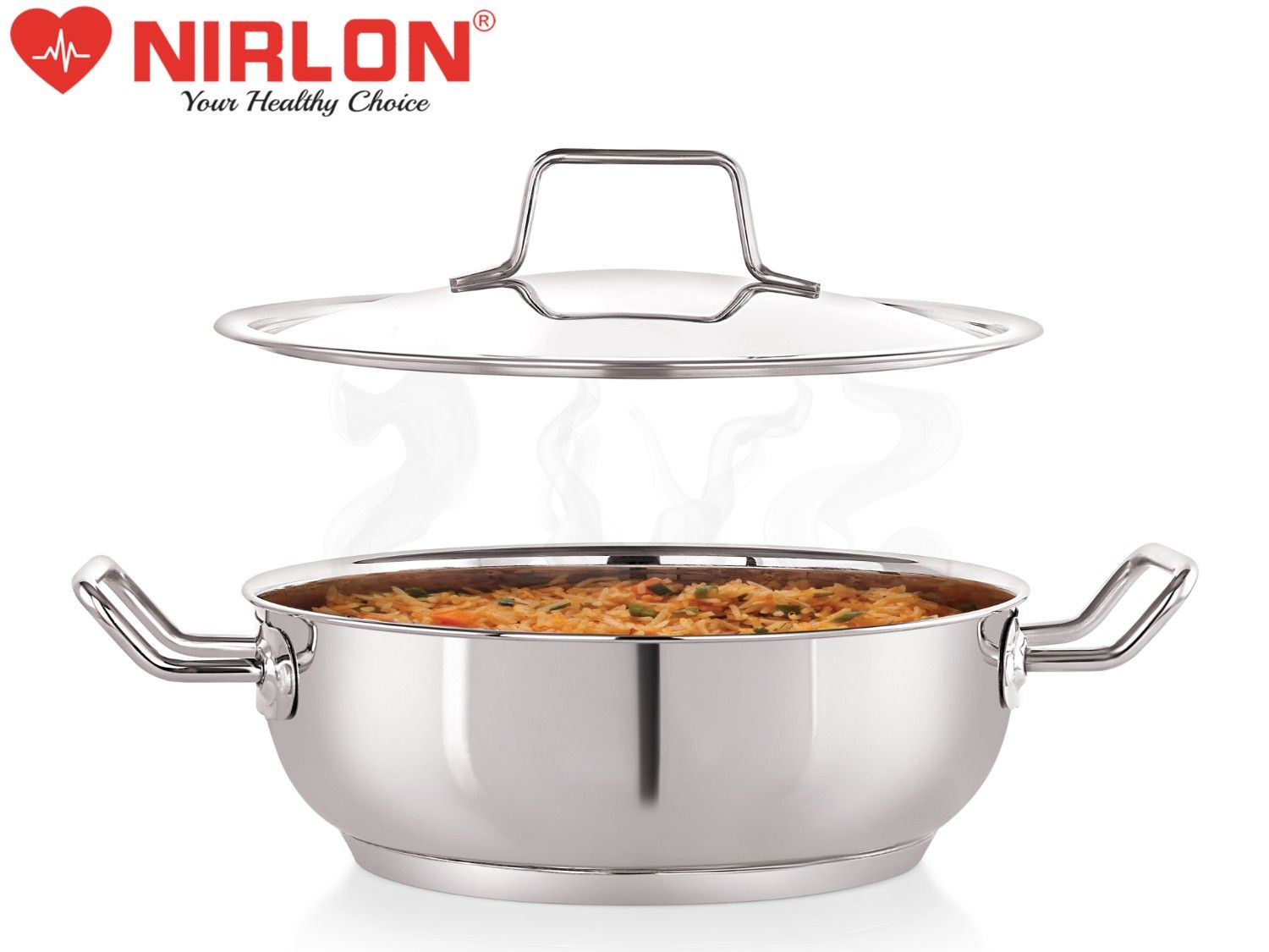 NIRLON Deluxe Stainless Steel Flat Kadai with Steel Lid, Induction Friendly, Impact Bonded Tri-ply Bottom - Image 3