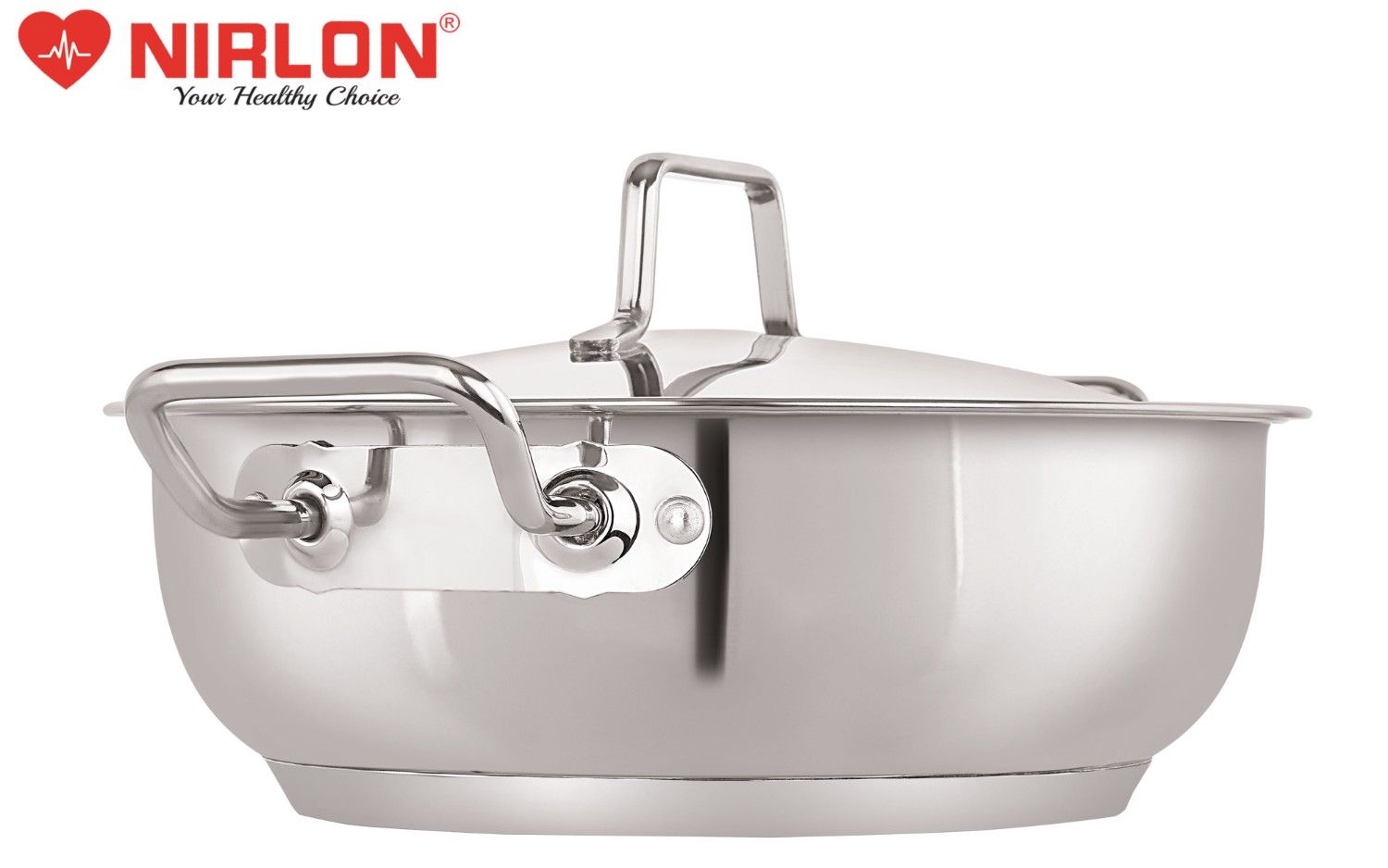 NIRLON Deluxe Stainless Steel Flat Kadai with Steel Lid, Induction Friendly, Impact Bonded Tri-ply Bottom - Image 4