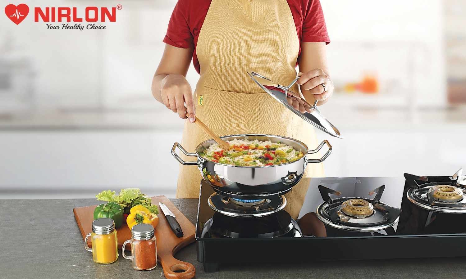 NIRLON Deluxe Stainless Steel Flat Kadai with Steel Lid, Induction Friendly, Impact Bonded Tri-ply Bottom - Image 5
