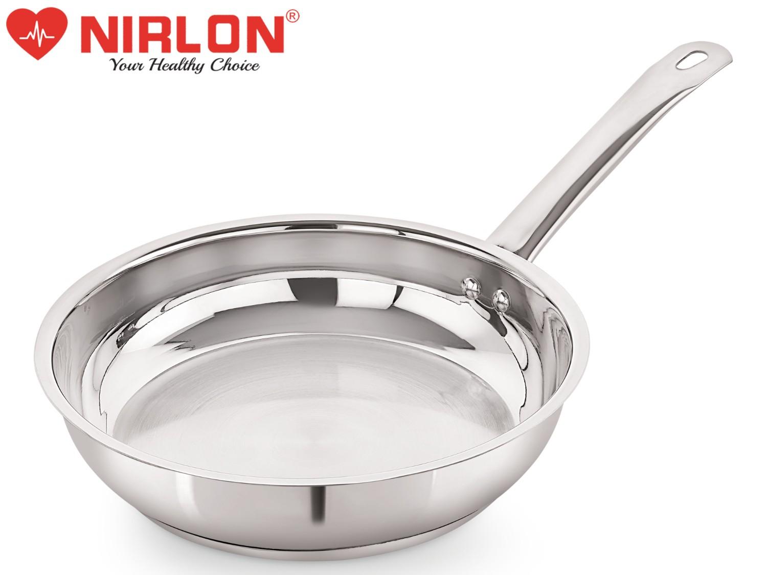 NIRLON Deluxe Stainless Steel Fry Pan, Induction Friendly, Impact Bonded Tri-ply Bottom 24cm | 2.3 Liter