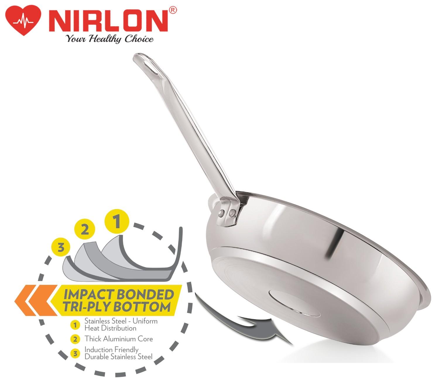 NIRLON Deluxe Stainless Steel Fry Pan, Induction Friendly, Impact Bonded Tri-ply Bottom 24cm | 2.3 Liter - Image 5