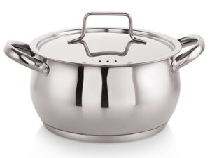 NIRLON Tri-Ply Deluxe Series Stainless Steel Impact Bonded Bottom Induction Handi Casserole with Steel Lid, 16 cm / 2.2 Litres, Dishwasher Safe | Flame Safe | Gas Stove Safe | Hot Plate Safe