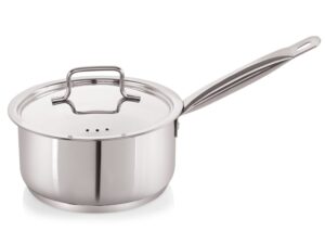 NIRLON Deluxe Series Stainless Steel Impact Bonded Tri Ply Bottom Induction Sauce/Tea Pan with Steel Lid, Dishwasher Safe | Flame Safe | Gas Stove Safe | Hot Plate Safe