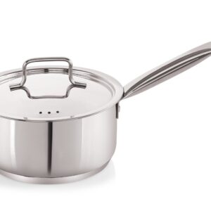NIRLON Deluxe Series Stainless Steel Impact Bonded Tri Ply Bottom Induction Sauce/Tea Pan with Steel Lid, Dishwasher Safe | Flame Safe | Gas Stove Safe | Hot Plate Safe