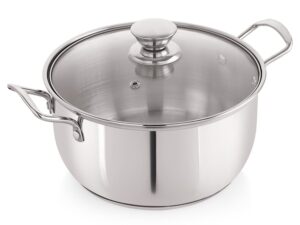 NIRLON Stainless Steel Induction & Gas Compatible Sandwich Bottom Straight Casserole with Glass Lid, Silver