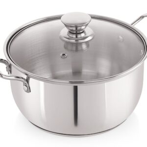 NIRLON Stainless Steel Induction & Gas Compatible Sandwich Bottom Straight Casserole with Glass Lid, Silver