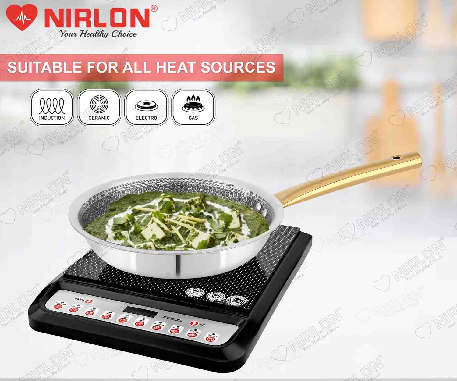 NIRLON Karat Honeycomb Triply Stainless Steel Fry Pan with PVD Coated Golden Handles | Glass Lid | Safe to Use | Uniform Heating | Metal Spatula Friendly (Induction and Gas Stove Friendly) - Image 4
