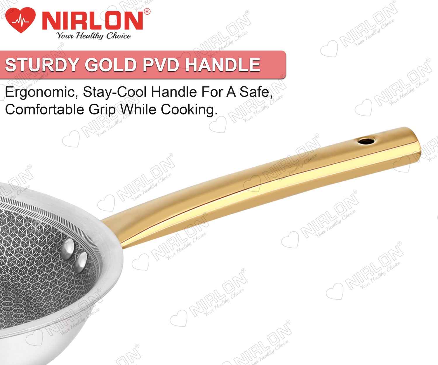 NIRLON Karat Honeycomb Triply Stainless Steel Fry Pan with PVD Coated Golden Handles | Glass Lid | Safe to Use | Uniform Heating | Metal Spatula Friendly (Induction and Gas Stove Friendly) - Image 5