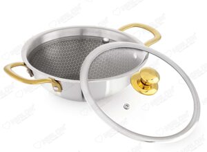 NIRLON Karat Honeycomb Triply Stainless Steel Deep Kadhai | Glass Lid & Steel Lid | Safe to Use | Uniform Heating | Metal Spatula Friendly (Induction and Gas Stove Friendly)