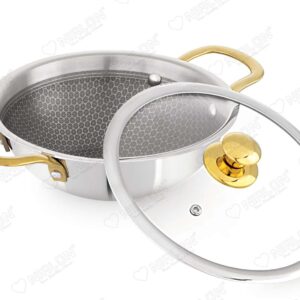 NIRLON Karat Honeycomb Triply Stainless Steel Deep Kadhai | Glass Lid & Steel Lid | Safe to Use | Uniform Heating | Metal Spatula Friendly (Induction and Gas Stove Friendly)