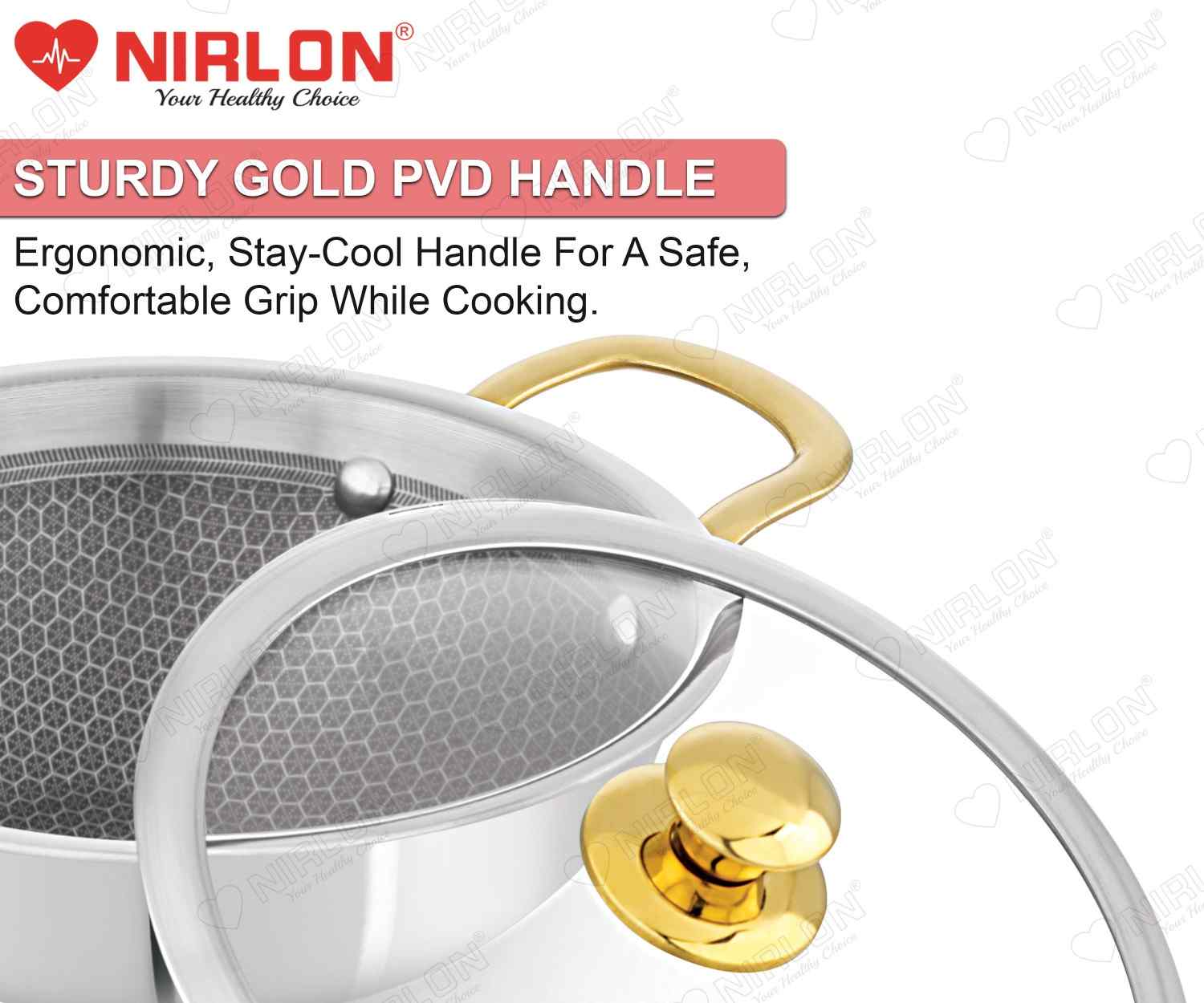 NIRLON Karat Honeycomb Triply Stainless Steel Deep Kadhai | Glass Lid & Steel Lid | Safe to Use | Uniform Heating | Metal Spatula Friendly (Induction and Gas Stove Friendly) - Image 3