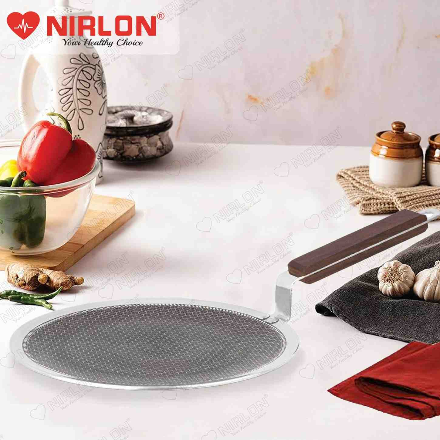 NIRLON Woody Honeycomb Triply Wooden Handle Stainless Steel Cookware Concave Tawa 27cm |Safe to Use|Uniform Heating|Metal Spatula Friendly(Induction and Gas Stove Friendly)