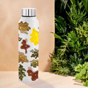 NIRLON Maple UV Printing & 3D Embossed Water Bottle, Stainless Steel Bottle Wide Mouth, Leak Proof | Single Walled Suitable for Both Indoor & Outdoor 1000ML Capacity Set of 1