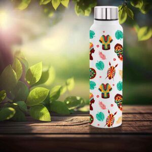 NIRLON Tribal Art UV Printing & 3D Embossed Water Bottle, Stainless Steel Bottle Wide Mouth, Leak Proof | Single Walled Suitable for Both Indoor & Outdoor 1000ML Capacity Set of 1
