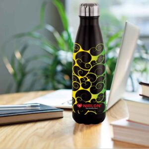 NIRLON Cola Black Stainless Steel Double Wall Vaccum Insulated Bottle 500ml Leak Proof/Insulated Hot & Cold Water Bottle Flask/Office, Gym, Travel Bottle (UV Printed Bottle|Swirl)