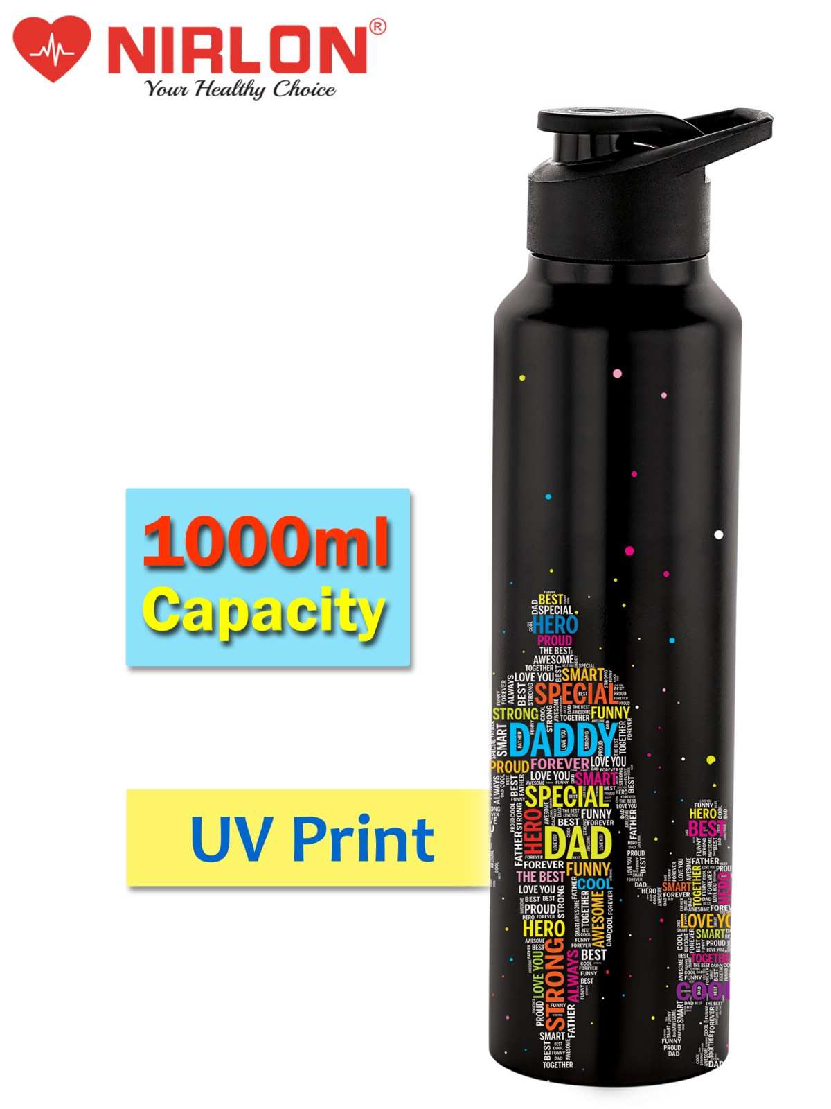 NIRLON Classic Flip UV Printed Single Wall Stainless Steel Sipper Cap Water Bottle 1000ml |Fridge Water Bottle| Office Bottle|Gym Bottle|School Bottle|Treking Bottle|Travel Bottle (Dad Design) - Image 8
