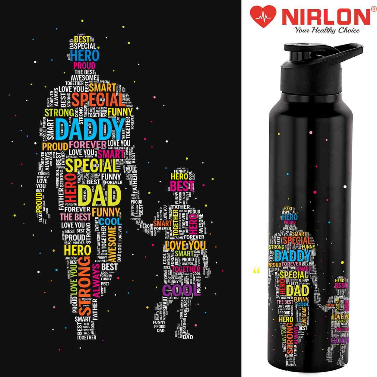 NIRLON Classic Flip UV Printed Single Wall Stainless Steel Sipper Cap Water Bottle 1000ml |Fridge Water Bottle| Office Bottle|Gym Bottle|School Bottle|Treking Bottle|Travel Bottle (Dad Design) - Image 7