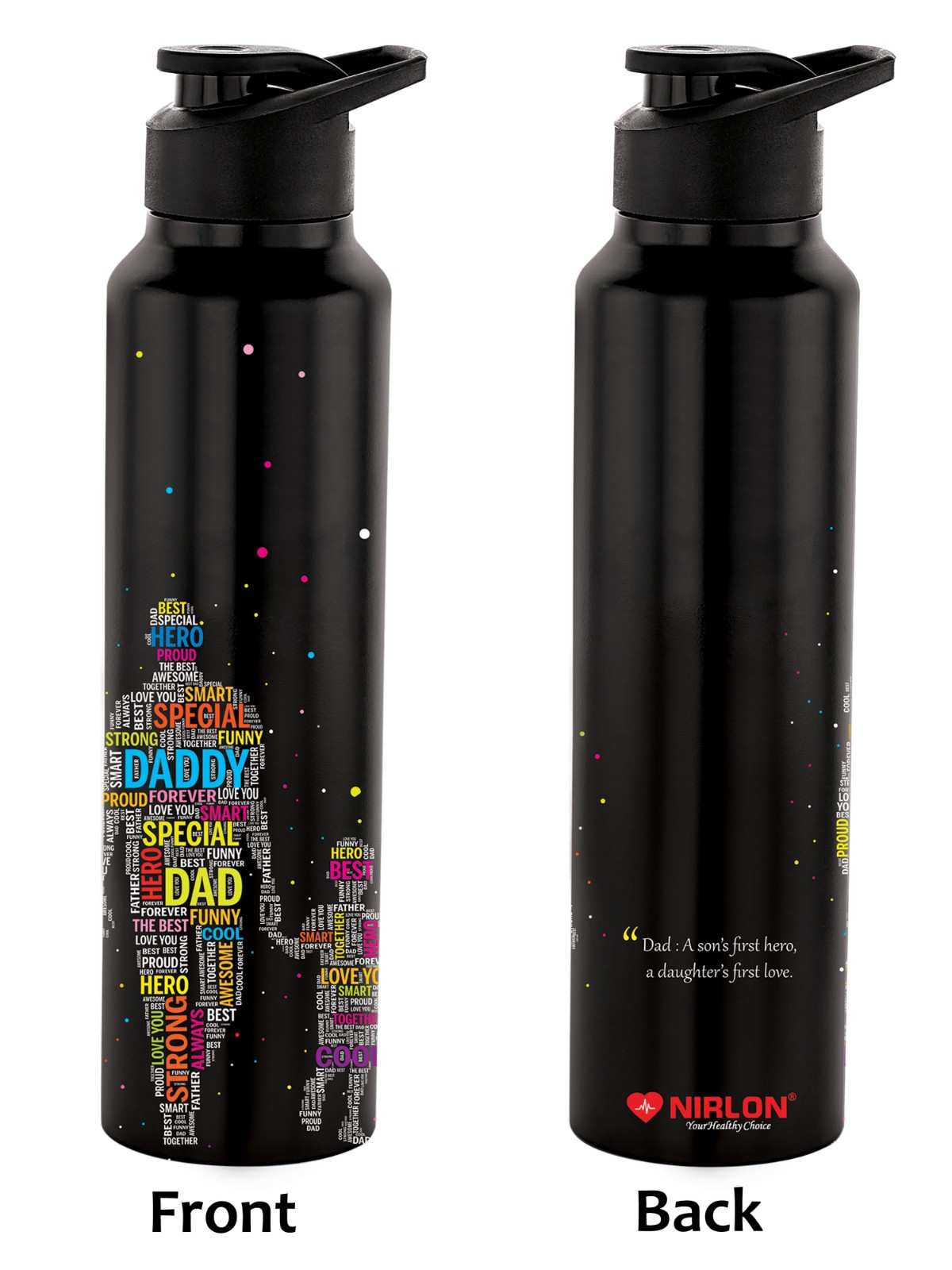 NIRLON Classic Flip UV Printed Single Wall Stainless Steel Sipper Cap Water Bottle 1000ml |Fridge Water Bottle| Office Bottle|Gym Bottle|School Bottle|Treking Bottle|Travel Bottle (Dad Design) - Image 3
