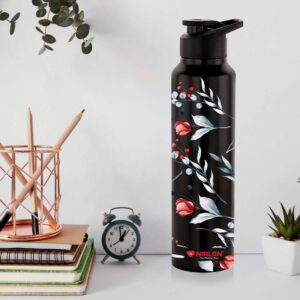 NIRLON Classic Flip UV Printed Single Wall Stainless Steel Sipper Cap Water Bottle 1000ml |Fridge Water Bottle| Office Bottle|Gym Bottle|School Bottle|Treking Bottle|Travel Bottle (Floral Rush Design)