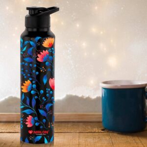 NIRLON Classic Flip UV Printed Single Wall Stainless Steel Sipper Cap Water Bottle 1000ml |Fridge Water Bottle| Office Bottle|Gym Bottle|School Bottle|Treking Bottle|Travel Bottle (Florens Design)