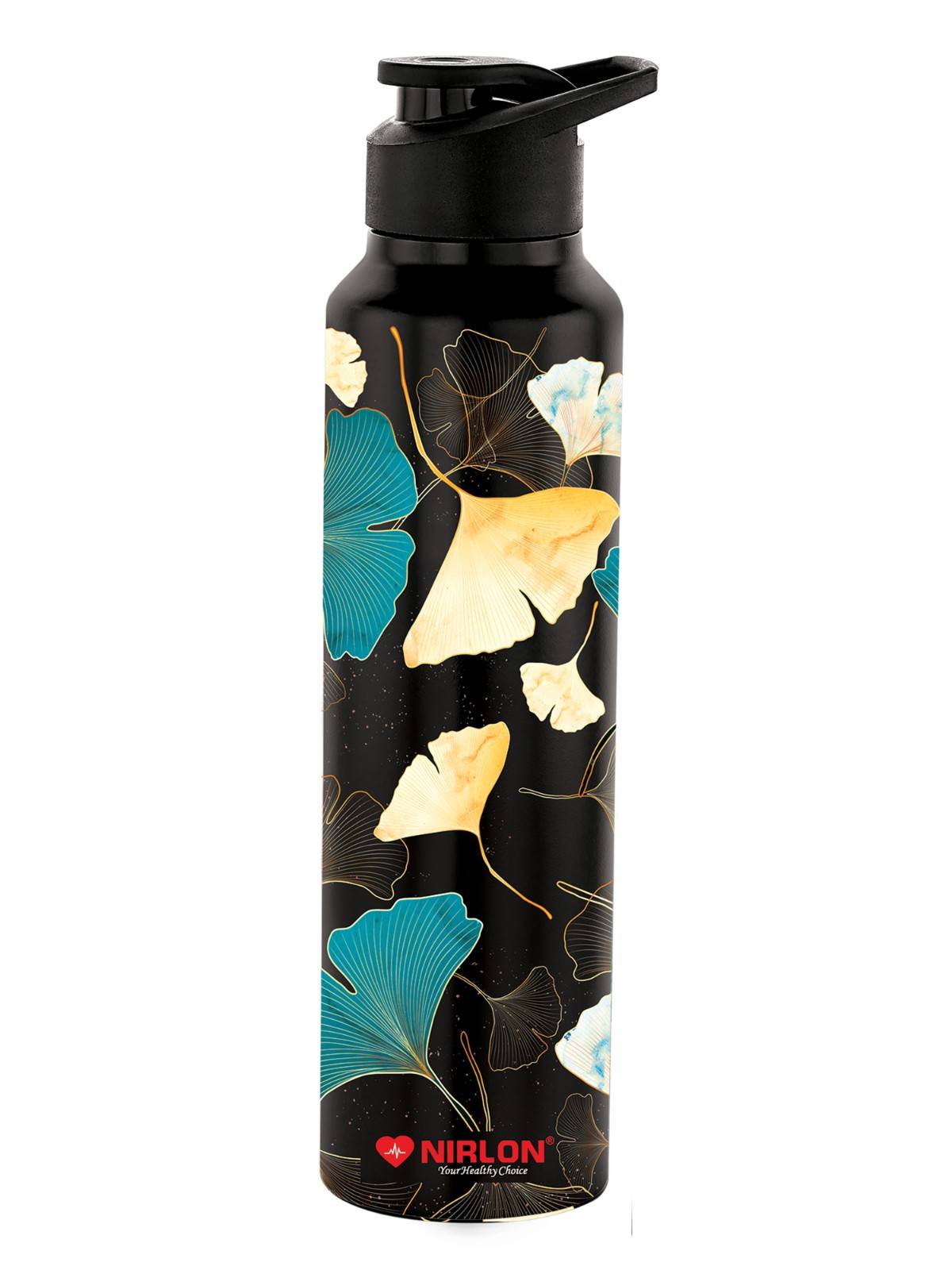 NIRLON Classic Flip UV Printed Single Wall Stainless Steel Sipper Cap Water Bottle 1000ml |Fridge Water Bottle| Office Bottle|Gym Bottle|School Bottle|Treking Bottle|Travel Bottle (Fossil Black) - Image 2
