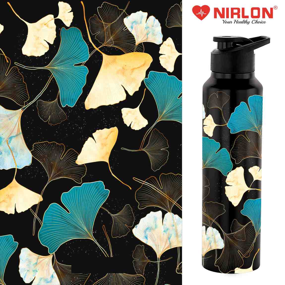 NIRLON Classic Flip UV Printed Single Wall Stainless Steel Sipper Cap Water Bottle 1000ml |Fridge Water Bottle| Office Bottle|Gym Bottle|School Bottle|Treking Bottle|Travel Bottle (Fossil Black) - Image 7