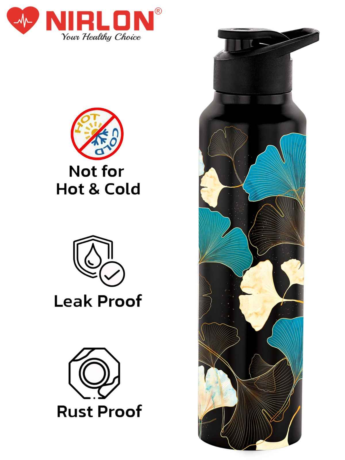 NIRLON Classic Flip UV Printed Single Wall Stainless Steel Sipper Cap Water Bottle 1000ml |Fridge Water Bottle| Office Bottle|Gym Bottle|School Bottle|Treking Bottle|Travel Bottle (Fossil Black) - Image 6