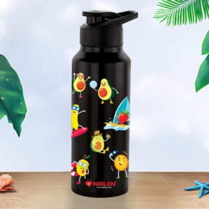 NIRLON Stainless Steel Single Walled Water Bottle 750ml Set of 1, Water Bottles For Fridge, School,Gym,Home,office,Boys, Girls, Kids, Leak Proof (UV Printed Bottle, Frutas, Sipper Cap)