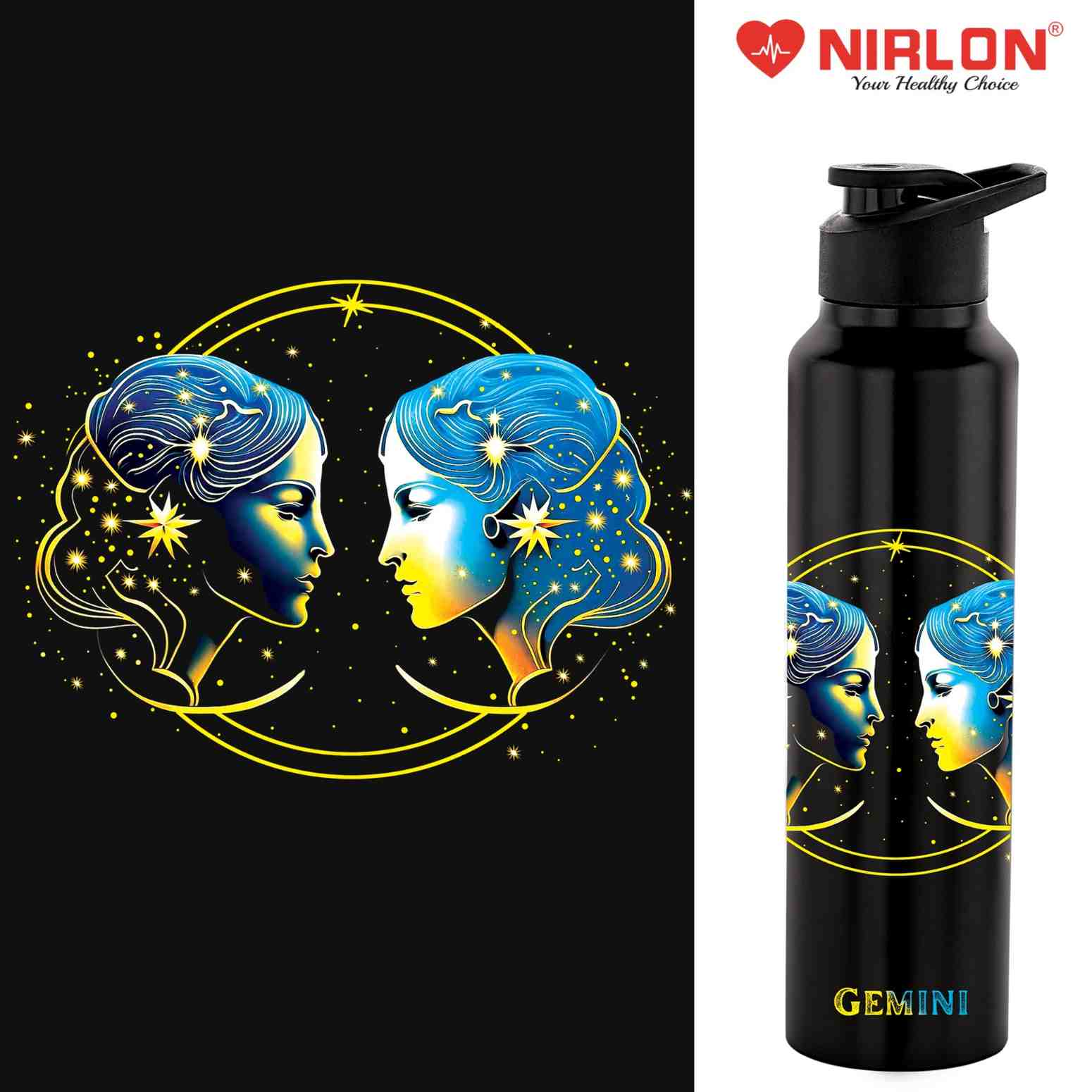 NIRLON Classic Flip UV Printed Single Wall Stainless Steel Sipper Cap Water Bottle 1000ml |Fridge Water Bottle|Office Bottle|Gym Bottle|School Bottle|Treking Bottle|Travel Bottle(Genimi) - Image 8