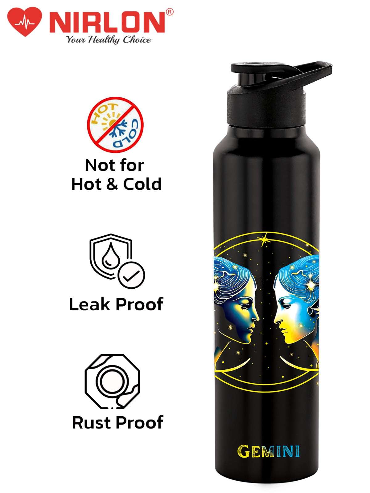 NIRLON Classic Flip UV Printed Single Wall Stainless Steel Sipper Cap Water Bottle 1000ml |Fridge Water Bottle|Office Bottle|Gym Bottle|School Bottle|Treking Bottle|Travel Bottle(Genimi) - Image 7