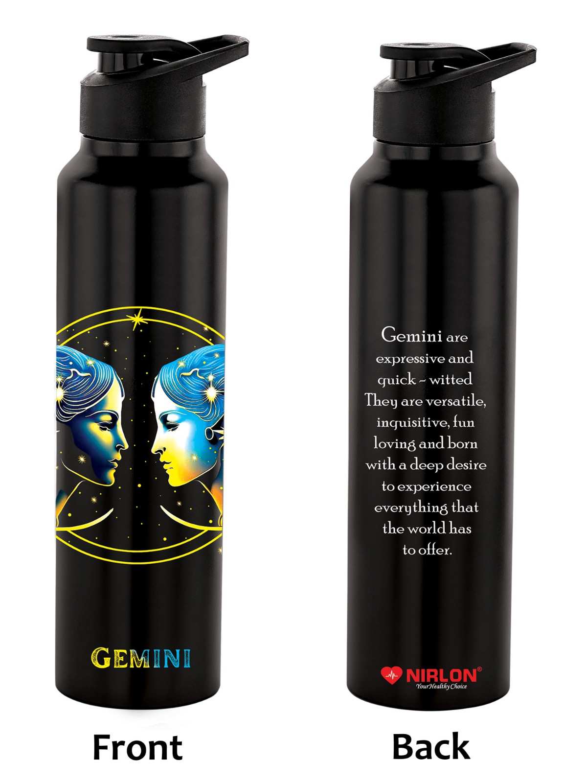 NIRLON Classic Flip UV Printed Single Wall Stainless Steel Sipper Cap Water Bottle 1000ml |Fridge Water Bottle|Office Bottle|Gym Bottle|School Bottle|Treking Bottle|Travel Bottle(Genimi) - Image 3