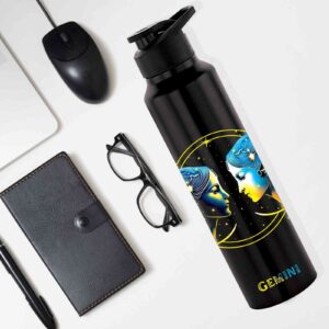 NIRLON Classic Flip UV Printed Single Wall Stainless Steel Sipper Cap Water Bottle 1000ml |Fridge Water Bottle|Office Bottle|Gym Bottle|School Bottle|Treking Bottle|Travel Bottle(Genimi)