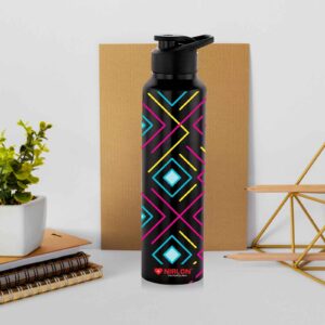 NIRLON Classic Flip UV Printed Single Wall Stainless Steel Sipper Cap Water Bottle 1000ml |Fridge Water Bottle| Office Bottle|Gym Bottle|School Bottle|Treking Bottle|Travel Bottle (Geometric)