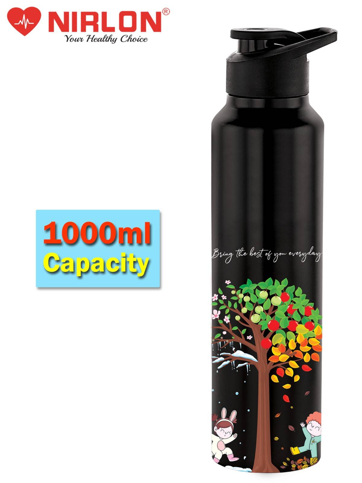 NIRLON Classic Flip UV Printed Single Wall Stainless Steel Sipper Cap Water Bottle 1000ml |Fridge Water Bottle| Office Bottle|Gym Bottle|School Bottle|Treking Bottle|Travel Bottle (I am The Best Black) - Image 8