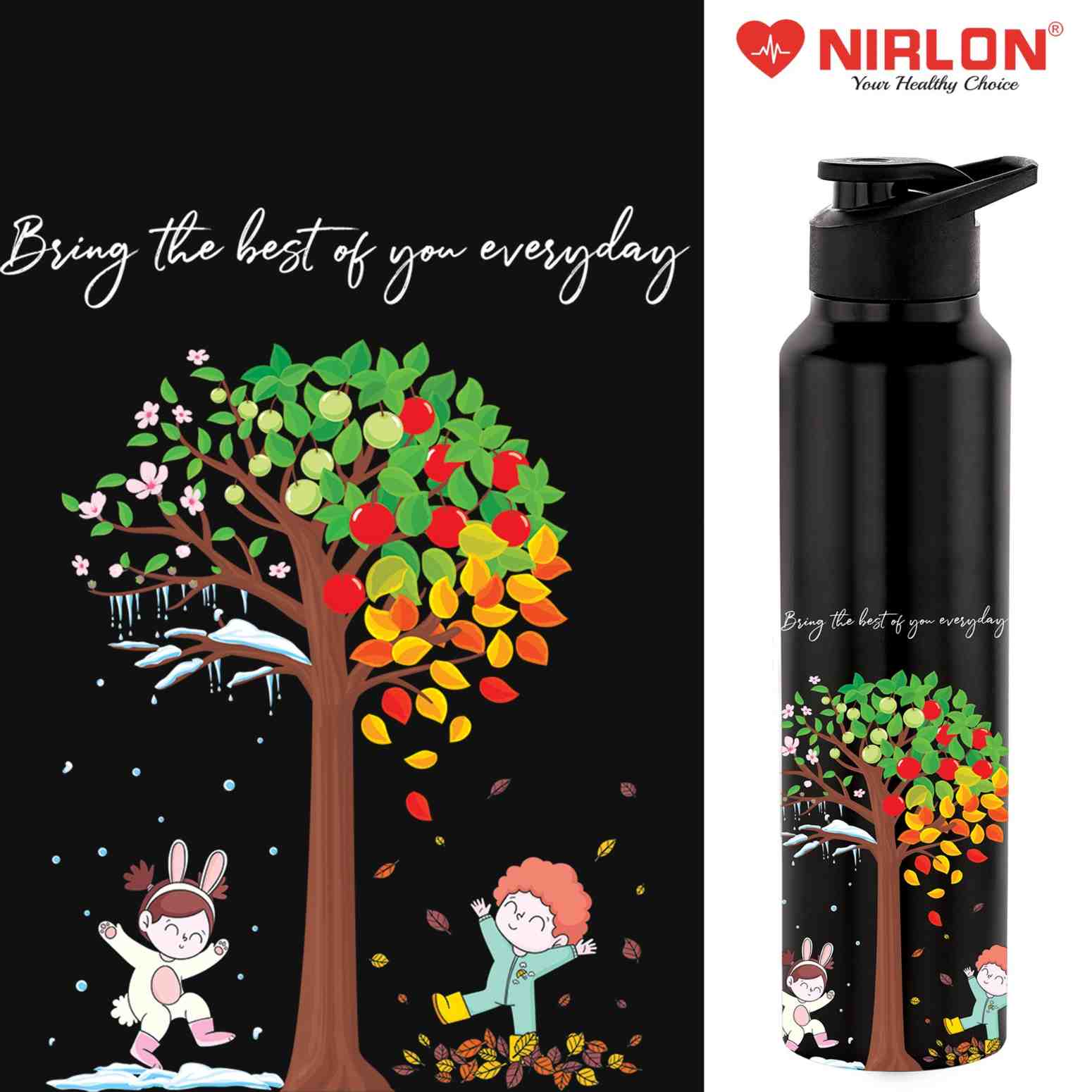 NIRLON Classic Flip UV Printed Single Wall Stainless Steel Sipper Cap Water Bottle 1000ml |Fridge Water Bottle| Office Bottle|Gym Bottle|School Bottle|Treking Bottle|Travel Bottle (I am The Best Black) - Image 7