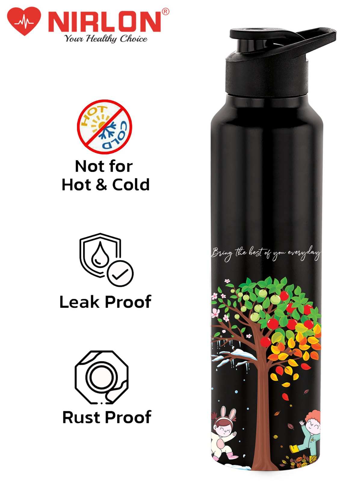 NIRLON Classic Flip UV Printed Single Wall Stainless Steel Sipper Cap Water Bottle 1000ml |Fridge Water Bottle| Office Bottle|Gym Bottle|School Bottle|Treking Bottle|Travel Bottle (I am The Best Black) - Image 6